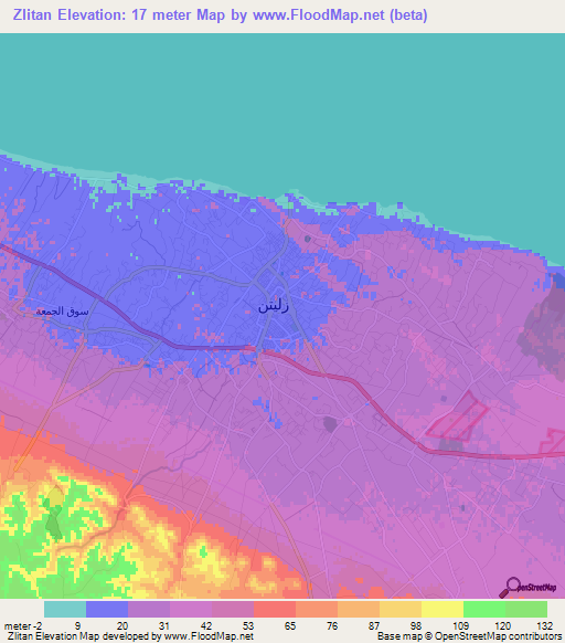 Zlitan,Libya Elevation Map