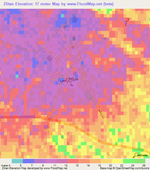 Zlitan,Libya Elevation Map