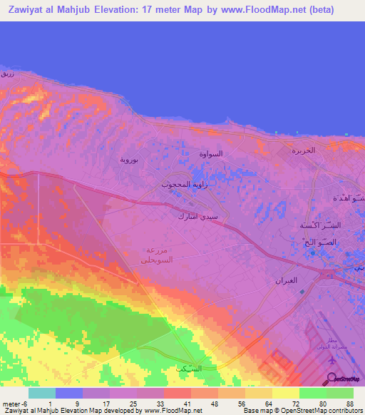 Zawiyat al Mahjub,Libya Elevation Map