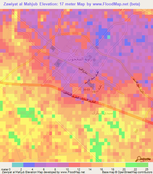 Zawiyat al Mahjub,Libya Elevation Map