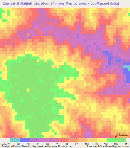 Zawiyat al Mahjub,Libya Elevation Map