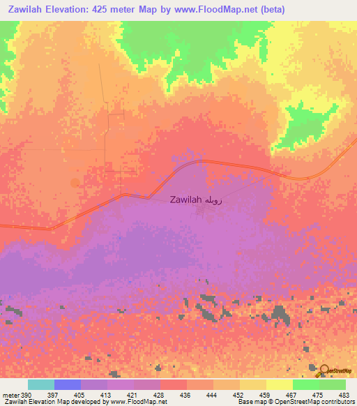 Zawilah,Libya Elevation Map