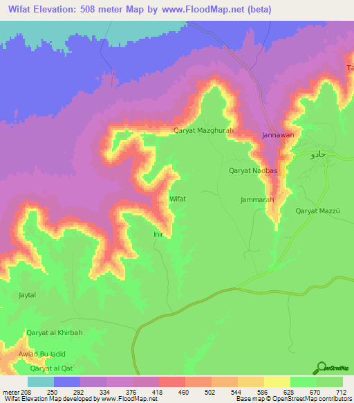 Wifat,Libya Elevation Map