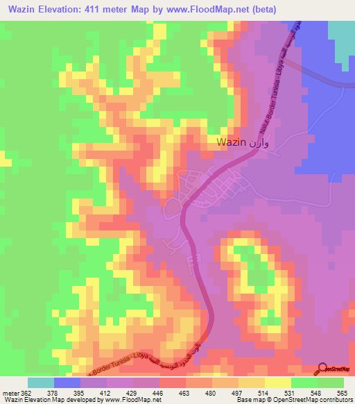 Wazin,Libya Elevation Map