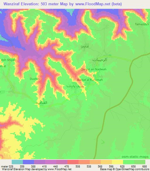 Wanziraf,Libya Elevation Map