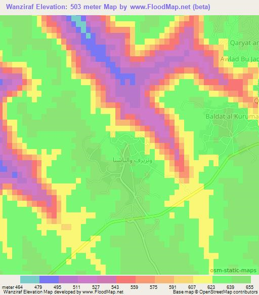 Wanziraf,Libya Elevation Map