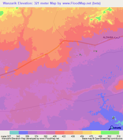 Wanzarik,Libya Elevation Map