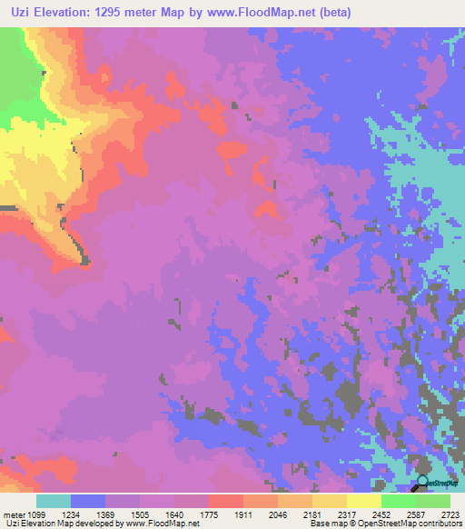 Uzi,Libya Elevation Map