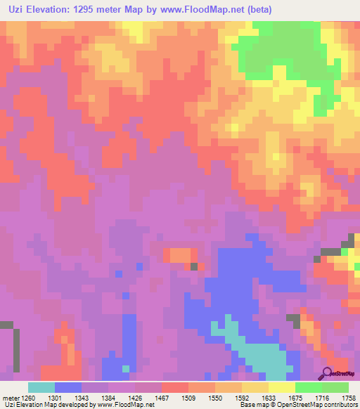 Uzi,Libya Elevation Map