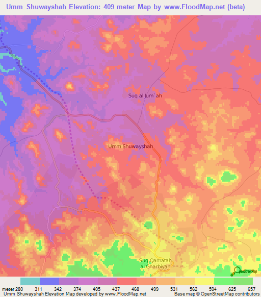 Umm Shuwayshah,Libya Elevation Map