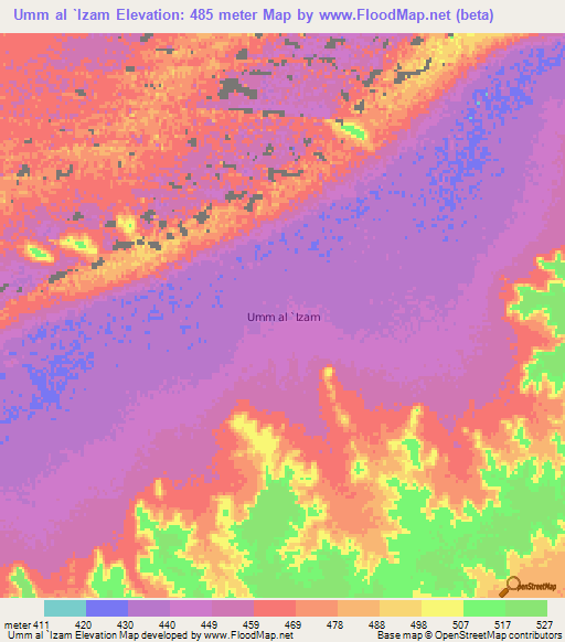 Umm al `Izam,Libya Elevation Map