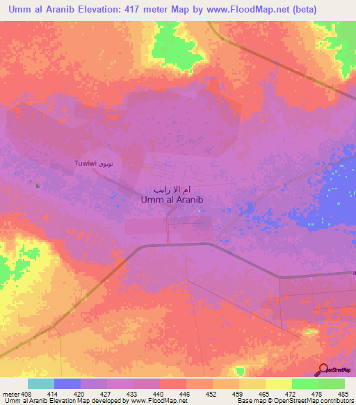 Umm al Aranib,Libya Elevation Map