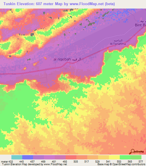 Tuskin,Libya Elevation Map