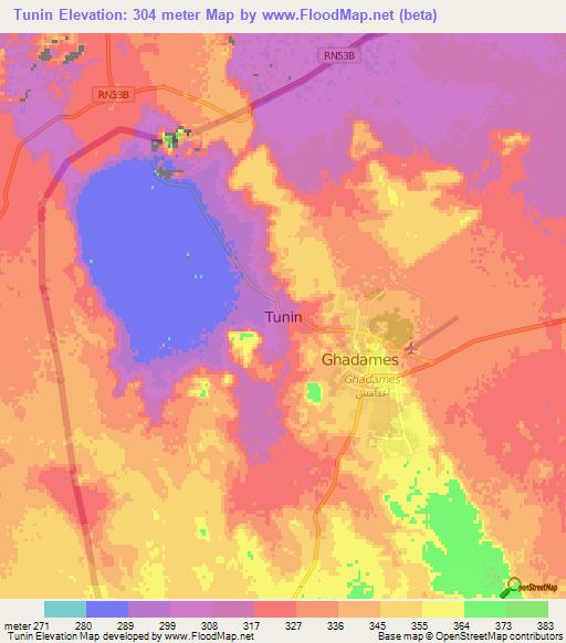 Tunin,Libya Elevation Map