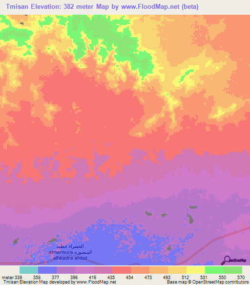 Tmisan,Libya Elevation Map