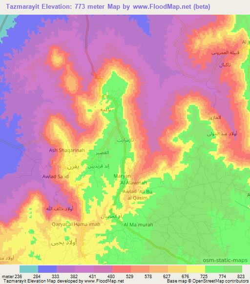 Tazmarayit,Libya Elevation Map