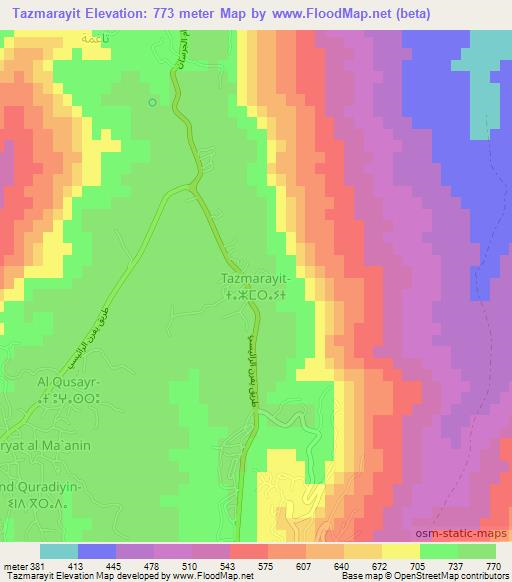 Tazmarayit,Libya Elevation Map