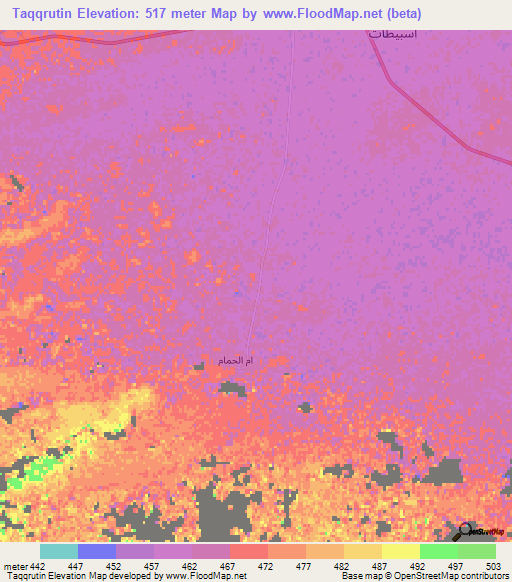 Taqqrutin,Libya Elevation Map