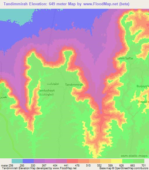 Tandimmirah,Libya Elevation Map