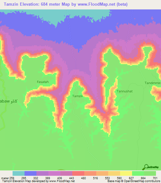 Tamzin,Libya Elevation Map