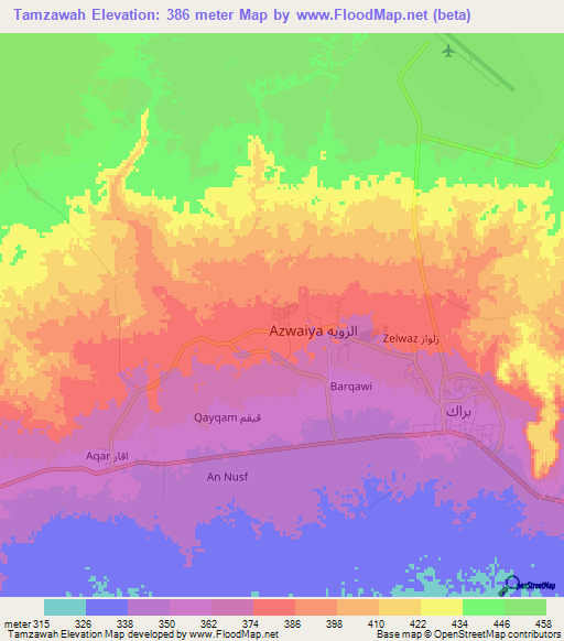 Tamzawah,Libya Elevation Map