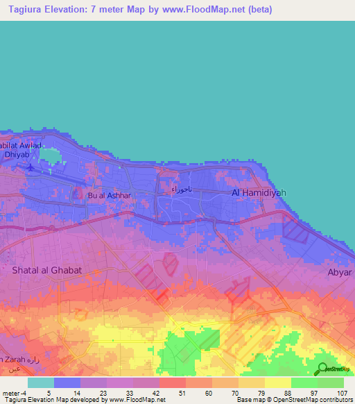 Tagiura,Libya Elevation Map