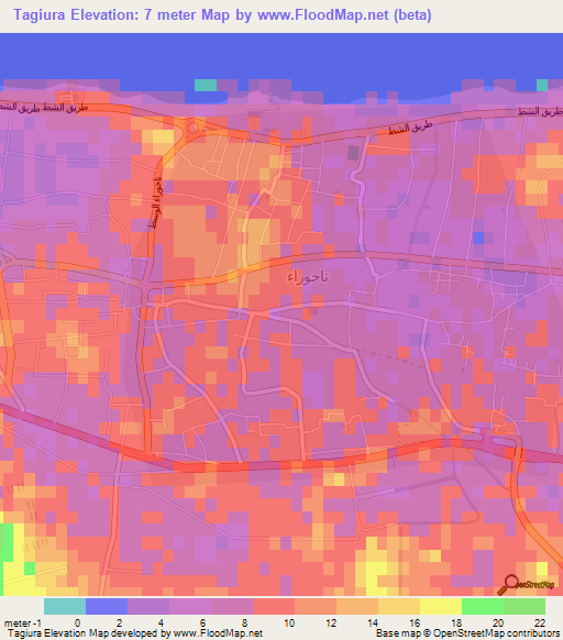 Tagiura,Libya Elevation Map