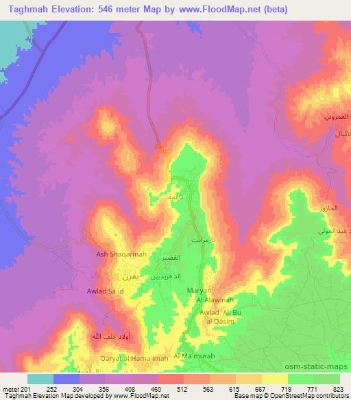 Taghmah,Libya Elevation Map