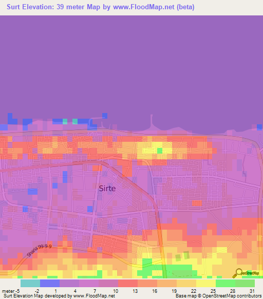 Surt,Libya Elevation Map