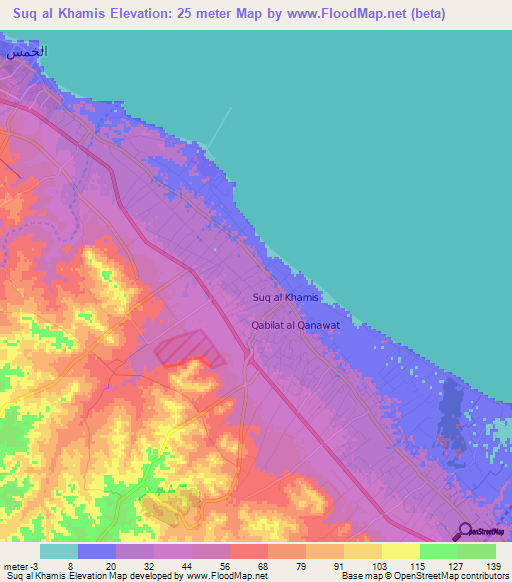 Suq al Khamis,Libya Elevation Map