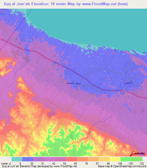 Suq al Jum`ah,Libya Elevation Map