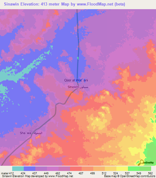 Sinawin,Libya Elevation Map