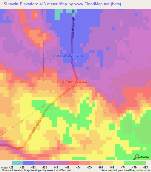 Sinawin,Libya Elevation Map