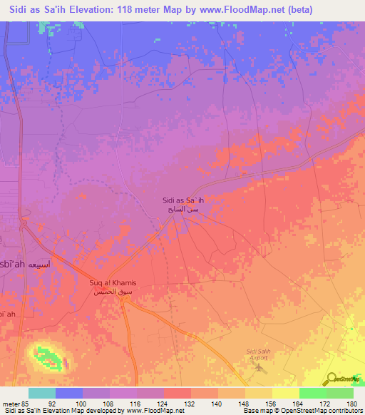 Sidi as Sa'ih,Libya Elevation Map
