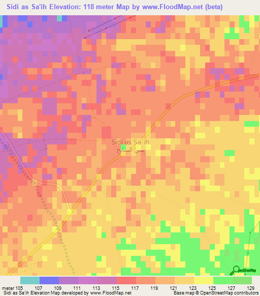 Sidi as Sa'ih,Libya Elevation Map