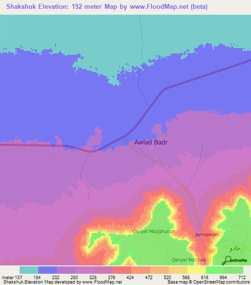 Shakshuk,Libya Elevation Map