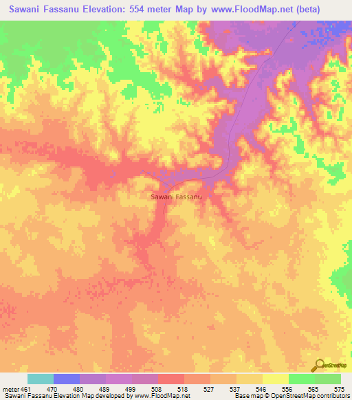 Sawani Fassanu,Libya Elevation Map