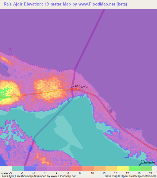 Ra's Ajdir,Libya Elevation Map