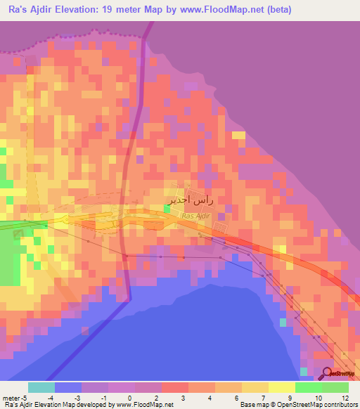 Ra's Ajdir,Libya Elevation Map