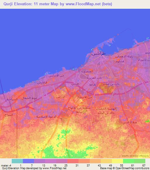 Qurji,Libya Elevation Map