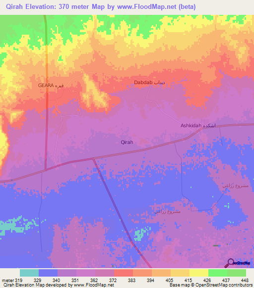 Qirah,Libya Elevation Map