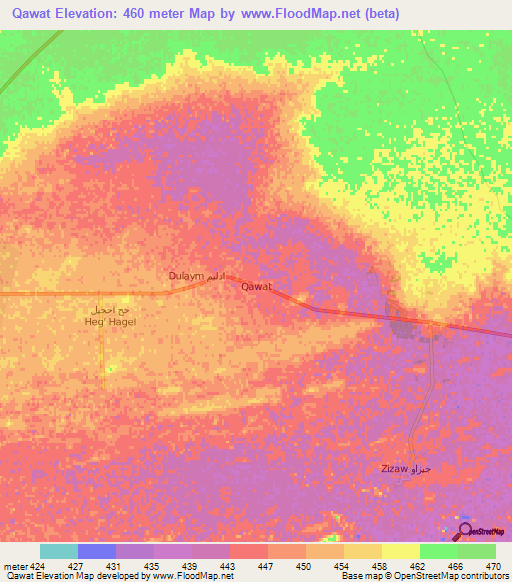 Qawat,Libya Elevation Map