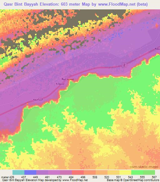 Qasr Bint Bayyah,Libya Elevation Map