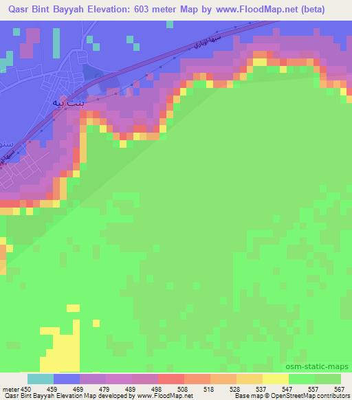 Qasr Bint Bayyah,Libya Elevation Map