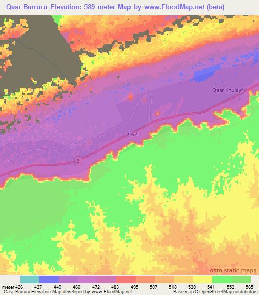 Qasr Barruru,Libya Elevation Map