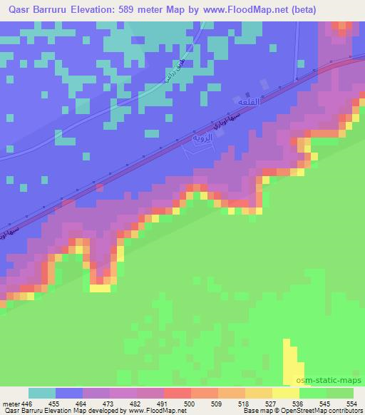 Qasr Barruru,Libya Elevation Map