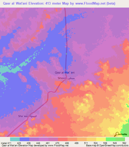 Qasr al Wat'ani,Libya Elevation Map