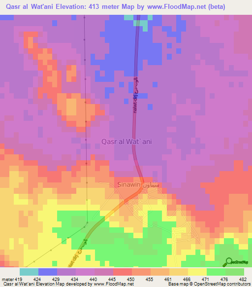 Qasr al Wat'ani,Libya Elevation Map