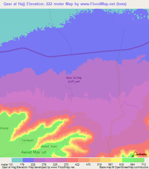 Qasr al Hajj,Libya Elevation Map