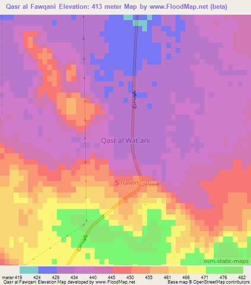 Qasr al Fawqani,Libya Elevation Map